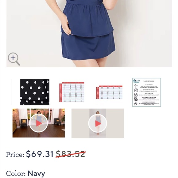 Denim & Co. Beach Twist Front Tankini with Skirt, Navy, Plus 18 - Picture 4 of 8